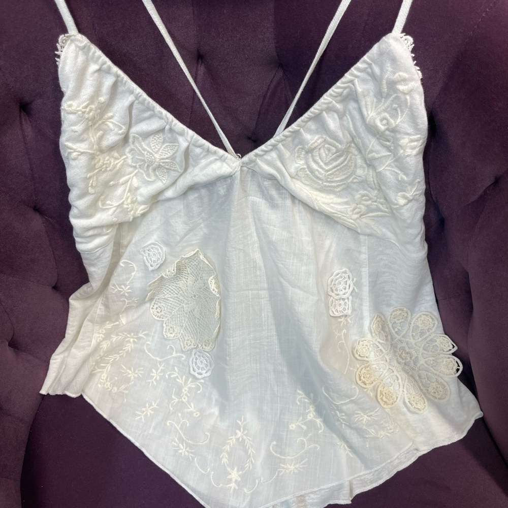 Anthropologie White and Cream Asymmetrical Ruched Camisole
